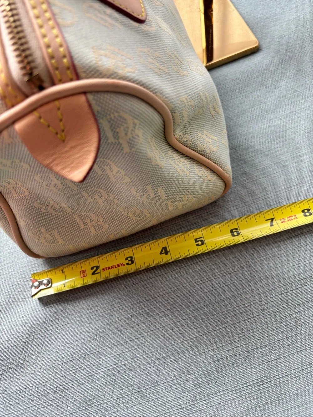 Vintage Dooney Bourke Light Blue Logo Satchel with Vacchetta Leather Trim Tassel